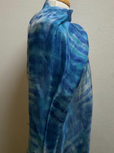 Load image into Gallery viewer, Hand Dyed Long Silk Scarf in Blues Turquoise White
