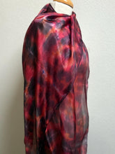 Load image into Gallery viewer, Hand Dyed Long Silk Scarf in Shades of Red Charcoal Tan Pink
