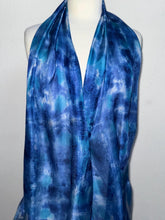 Load image into Gallery viewer, Hand Dyed Long Silk Scarf in Shades of Blue Cobalt Azure Navy
