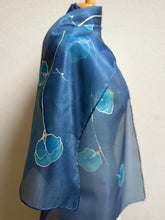Load image into Gallery viewer, Sweet Pea Design Long Scarf : Hand Painted Silk in Blue Turquoise
