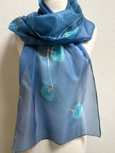 Load image into Gallery viewer, Sweet Pea Design Long Scarf : Hand Painted Silk in Blue Turquoise
