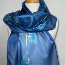 Load image into Gallery viewer, Sweet Pea Design Long Scarf : Hand Painted Silk in Blue Turquoise
