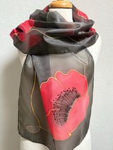 Load image into Gallery viewer, Poppies Design Long Scarf : Hand Painted Silk
