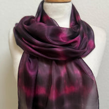 Load image into Gallery viewer, Hand Dyed Silk Neck Scarf in Burgundy Clover Pink by Designer Silk Artist
