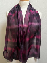Load image into Gallery viewer, Hand Dyed Silk Neck Scarf in Burgundy Clover Pink by Designer Silk Artist
