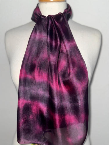 Hand Dyed Silk Neck Scarf in Burgundy Clover Pink by Designer Silk Artist