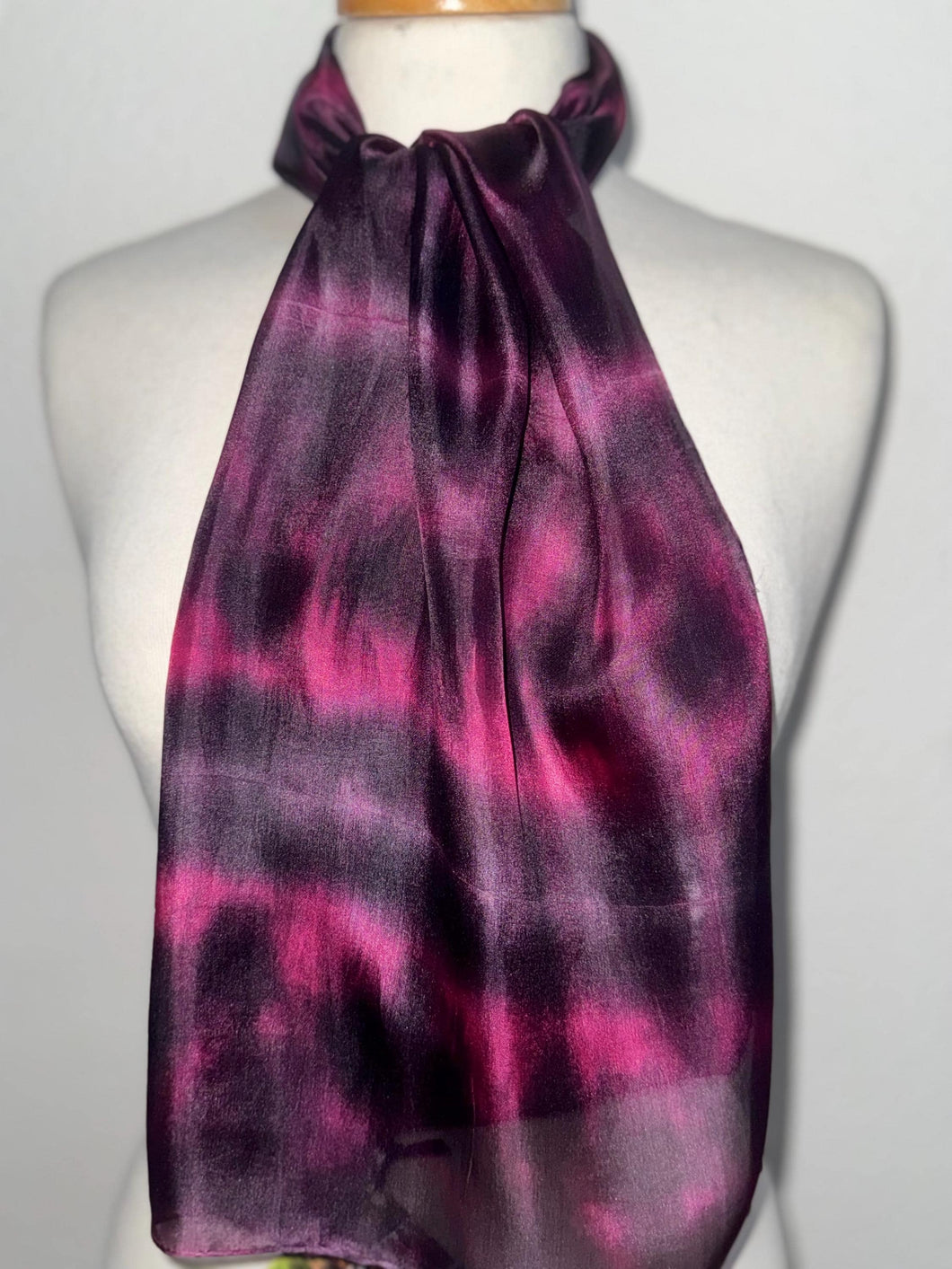 Hand Dyed Silk Neck Scarf in Burgundy Clover Pink by Designer Silk Artist
