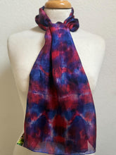 Load image into Gallery viewer, Hand Dyed Silk Neck Scarf in Poppy Red Navy Blue by Designer Silk Artist
