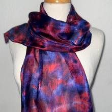 Load image into Gallery viewer, Hand Dyed Silk Neck Scarf in Poppy Red Navy Blue by Designer Silk Artist

