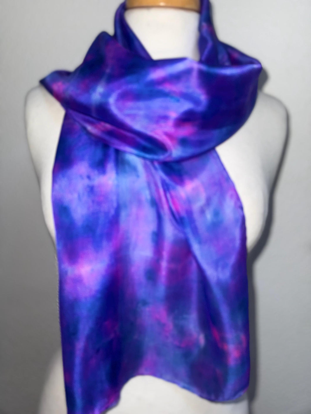 Hand Dyed Silk Neck Scarf in Royal Blue Navy Cerise by Designer Silk Artist