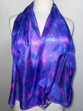 Load image into Gallery viewer, Hand Dyed Silk Neck Scarf in Royal Blue Navy Cerise by Designer Silk Artist
