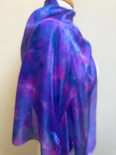 Load image into Gallery viewer, Hand Dyed Silk Neck Scarf in Royal Blue Navy Cerise by Designer Silk Artist
