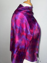 Load image into Gallery viewer, Hand Dyed Silk Neck Scarf in Claret Red Dark Blue by Designer Silk Artist
