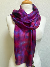 Load image into Gallery viewer, Hand Dyed Silk Neck Scarf in Claret Red Dark Blue by Designer Silk Artist
