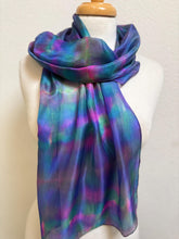 Load image into Gallery viewer, Hand Dyed Silk Neck Scarf in Teal, Turquoise, Pink, Blue by Designer Silk Artist
