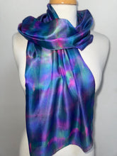 Load image into Gallery viewer, Hand Dyed Silk Neck Scarf in Teal, Turquoise, Pink, Blue by Designer Silk Artist

