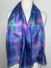 Load image into Gallery viewer, Hand Dyed Silk Neck Scarf in Teal, Turquoise, Pink, Blue by Designer Silk Artist
