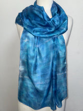 Load image into Gallery viewer, Hand Dyed Long Silk Scarf in Light Blues by Designer Silk Artist
