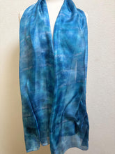 Load image into Gallery viewer, Hand Dyed Long Silk Scarf in Light Blues by Designer Silk Artist
