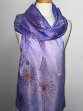 Load image into Gallery viewer, Seed Heads Design XL Long Scarf : Hand Painted Silk in Lilac and Copper
