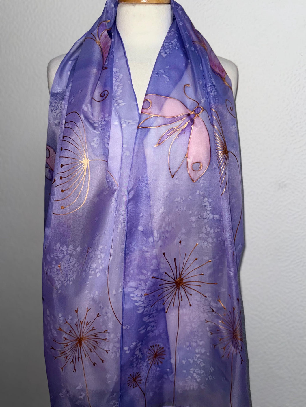 Seed Heads Design XL Long Scarf : Hand Painted Silk in Lilac and Copper