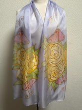Load image into Gallery viewer, Gardenias with Butterflies Design X Long Silk Scarf in : Hand Painted Silk
