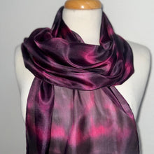 Load image into Gallery viewer, Hand Dyed Silk Neck Scarf in Burgundy Clover Pink by Designer Silk Artist
