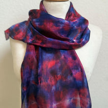 Load image into Gallery viewer, Hand Dyed Silk Neck Scarf in Poppy Red Navy Blue by Designer Silk Artist
