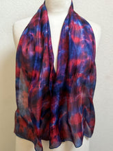 Load image into Gallery viewer, Hand Dyed Silk Neck Scarf in Poppy Red Navy Blue by Designer Silk Artist
