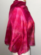 Load image into Gallery viewer, Hand Dyed Silk Neck Scarf in Cherry Red Lilac Blue by Designer Silk Artist
