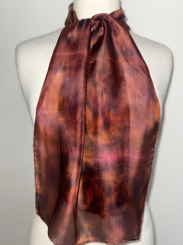Hand Dyed Silk Neck Scarf in Espresso Caramel Brown by Designer Silk Artist