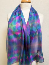 Load image into Gallery viewer, Hand Dyed Silk Neck Scarf in Teal, Turquoise, Pink, Blue by Designer Silk Artist
