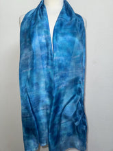 Load image into Gallery viewer, Hand Dyed Long Silk Scarf in Light Blues by Designer Silk Artist
