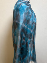 Load image into Gallery viewer, Hand Dyed Long Silk Scarf in Turquoise Grey White by Designer Silk Artist
