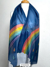 Load image into Gallery viewer, Rainbow Design X Long Silk Scarf Navy Silver : Hand Painted Silk
