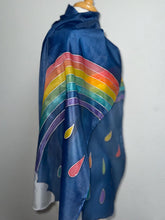 Load image into Gallery viewer, Rainbow Design X Long Silk Scarf Navy Silver : Hand Painted Silk
