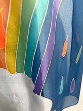 Load image into Gallery viewer, Rainbow Design X Long Silk Scarf Navy Silver : Hand Painted Silk
