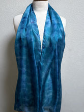 Load image into Gallery viewer, Hand Dyed Long Silk Scarf in Blue Azure Light Blue by Designer Silk Artist
