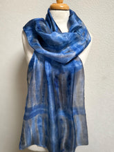 Load image into Gallery viewer, Hand Dyed Long Silk Scarf in Bluebell Grey Stripes by Designer Silk Artist
