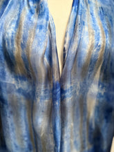 Load image into Gallery viewer, Hand Dyed Long Silk Scarf in Bluebell Grey Stripes by Designer Silk Artist
