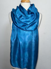 Load image into Gallery viewer, Hand Dyed Long Silk Scarf in Mediterranean Blues by Designer Silk Artist
