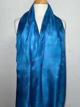 Load image into Gallery viewer, Hand Dyed Long Silk Scarf in Mediterranean Blues by Designer Silk Artist
