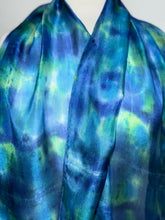 Load image into Gallery viewer, Hand Dyed Long Silk in Ultramarine Turquoise Lime by Designer Silk Artist
