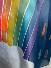 Load image into Gallery viewer, Rainbow Design X Long Silk Scarf Navy Silver : Hand Painted Silk
