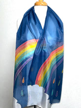 Load image into Gallery viewer, Rainbow Design X Long Silk Scarf Navy Silver : Hand Painted Silk
