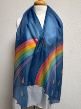 Load image into Gallery viewer, Rainbow Design X Long Silk Scarf Navy Silver : Hand Painted Silk
