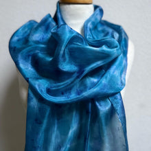 Load image into Gallery viewer, Hand Dyed Long Silk Scarf in Blue Azure Light Blue by Designer Silk Artist
