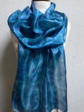 Load image into Gallery viewer, Hand Dyed Long Silk Scarf in Blue Azure Light Blue by Designer Silk Artist
