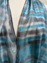 Load image into Gallery viewer, Hand Dyed Long Silk Scarf in Turquoise Grey White Stripes by Designer Silk Artist
