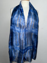 Load image into Gallery viewer, Hand Dyed Long Silk Scarf in Bluebell Grey Stripes by Designer Silk Artist

